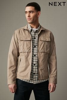 Stone Cotton Zip Up Shacket