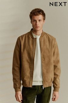 Neutral Faux Suede Bomber Jacket