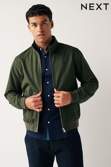Khaki Green Shower Resistant Check Lining Harrington Jacket