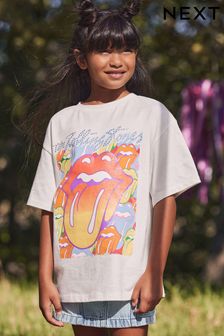 White Glitter Rainbow Rolling Stones Oversized T-Shirt (3-16yrs)