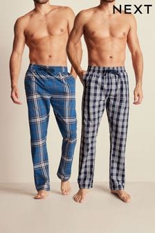 Blue Lightweight 100% Cotton Check Pyjama Bottoms 2 Pack