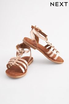 Rose Gold Leather Gladiator Sandals