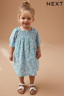 Blue Ditsy Puff Sleeve Dress (3mths-8yrs)