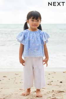 Blue Embroidered Blouse And Trousers Set (3mths-8yrs)