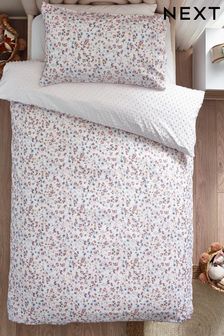 White Textured Floral Rainbow Ruffle Duvet Cover and Pillowcase Set