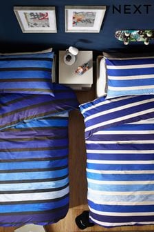 Navy Blue Stripe 2 Pack Duvet Cover and Pillowcase Set