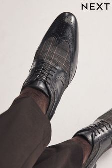 Black Leather & Check Brogue Shoes