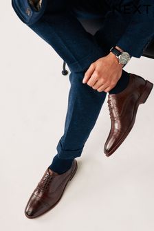 Brown Leather Oxford Toecap Brogues Shoes