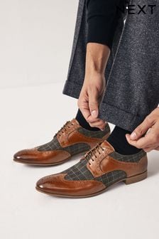 Tan Brown Leather & Check Brogue Shoes