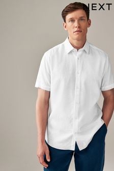 White Textured Linen Blend Shirt