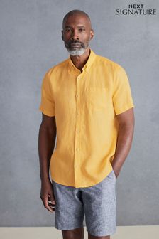 Yellow Signature 100% Linen Short Sleeve Shirt