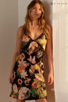 Black Floral B by Ted Baker Satin Slip Black Floral Nightie