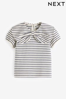 Black/White Stripe Textured Puff Short Sleeve Collar Top (3mths-7yrs)