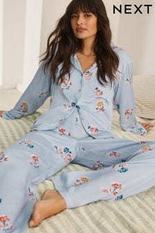 Blue Ditsy Floral Button Through Pyjamas