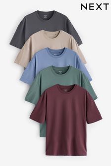 Blues/Green/Purple/Neutral 100% Cotton Relaxed T-Shirts 5 Pack