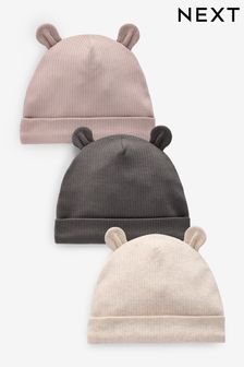 Black/White 3 Pack Baby Bear Ear Beanie Hats (0mths-2yrs)