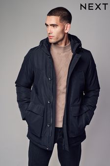 Black Shower Resistant Parka Coat Jacket