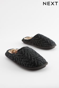 Black/Grey Knitted Mule Slippers