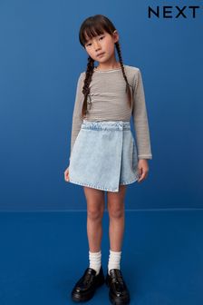 Mid Blue Denim Asymmetric Wrap Skort (3-16yrs)