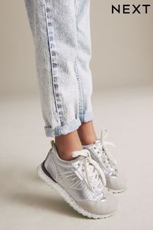 Silver Metallic Retro Lace-Up Trainers