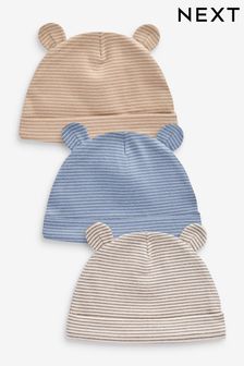 Blue Stripe 3 Pack Baby Bear Ear Beanie Hats (0mths-2yrs)