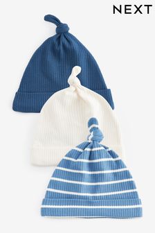 Blue/Cream Baby Tie Top Hats 3 Pack (0-18mths)
