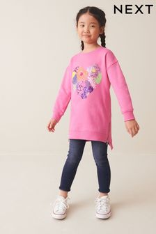 Pink Sequin/ Bead Embellished Heart Soft Jumper Dress (3-16yrs)