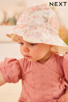 Pink Floral Baby Wide Brim Bucket Hat (0mths-2yrs)