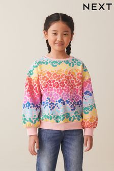 Multi Rainbow Animal Sequin Crew Sweatshirt Top (3-16yrs)