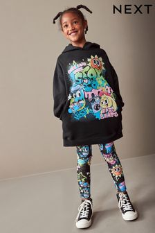 Black Graffiti Longline Hoodie And Leggings Set (3-16yrs)