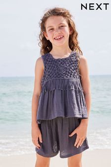 Charcoal Grey Macramé Detail Co-ord Set (3-16yrs)