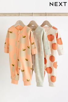 Peach/Cream Baby Cotton Sleepsuits 3 Pack (0mths-3yrs)