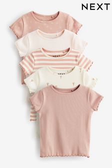 Pink Ditsy Rib Short Sleeve T-Shirts 5 Pack (3mths-7yrs)