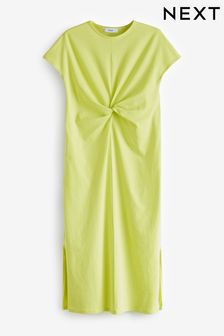 Lime Green Twist Short Sleeved T-Shirt Summer Dress