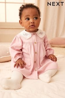 Pink 2 Piece Embroidered Baby Dress and Tights Set (0mths-2yrs)