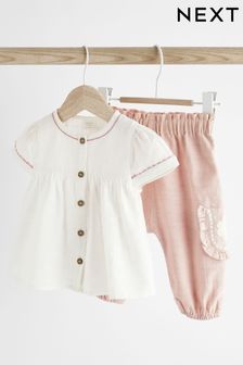 Pink/White Top And Trousers Baby Set (0mths-2yrs)