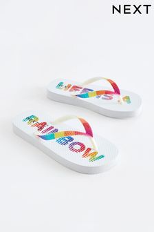 White Rainbow Flip Flops