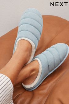 Blue Quilted Mule Slippers