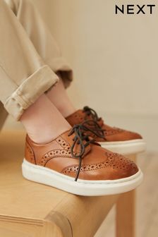 Tan Brown Brogue Smart Leather Lace-Up Shoes