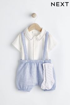 Pale Blue Smart Shirt, Shorts And Socks With Linen 3 Piece Set (0mths-2yrs)