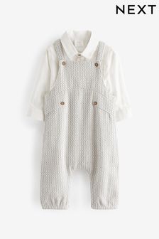 Grey/White Baby Woven Dungarees And Shirt Set (0mths-3yrs)