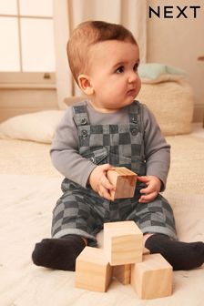 Monochrome Check Baby Denim Dungarees And Bodysuit Set (0mths-2yrs)