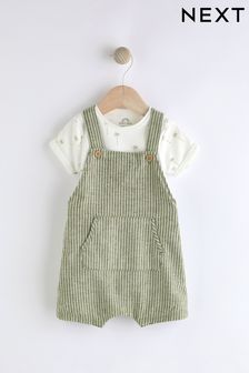 Green Stripe Baby Woven Dungaree and Bodysuit Set (0mths-2yrs)