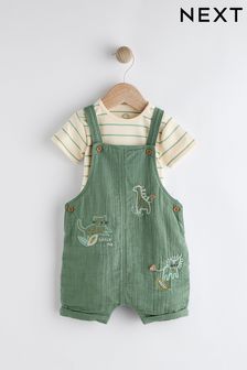 Green Safari Woven Dungarees And Bodysuit Set (0mths-2yrs)