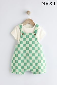 Green/White Checkerboard Baby Jersey Dungarees and Bodysuit Set (0mths-2yrs)