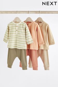 Orange/Sage Green Stripe Baby T-Shirts And Leggings Set 6 Pack