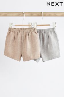 Grey Baby Linen Blend Shorts 2 Pack