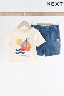 Blue Boat Baby T-Shirt and Shorts 2 Piece Set