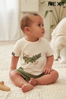 Sage Green Croc Baby T-Shirt and Shorts 2 Piece Set