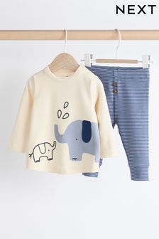 Blue Elephant Baby Top And Leggings Set